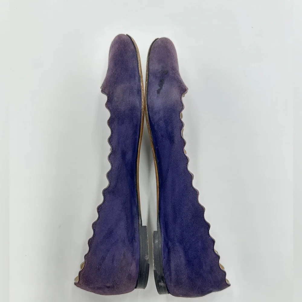 Chloé Suede Scalloped Accent‎ Ballet Flats suede purple ballerina 37.5 US 7.5